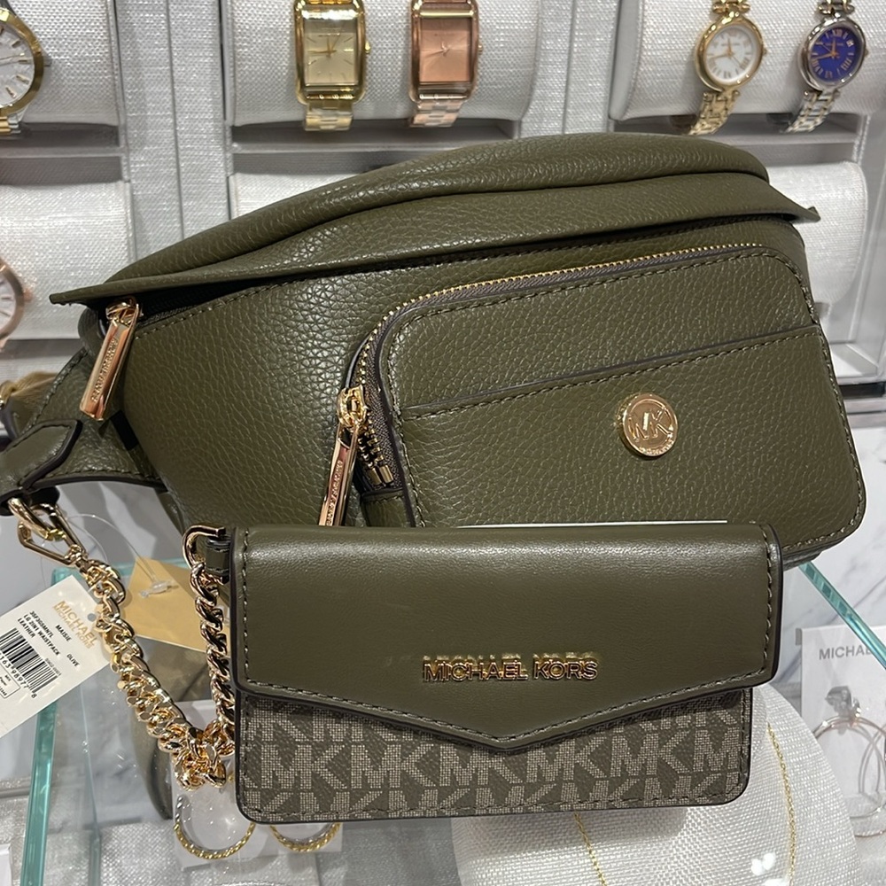 Michael Kors Maisie Lg Leather 2-in-1 Sling Waist Fanny Packs Crossbody Olive 
… - Picture 4 of 16